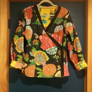 Wrap Colorful Floral Quilted Kantha Jacket Dual Sided
